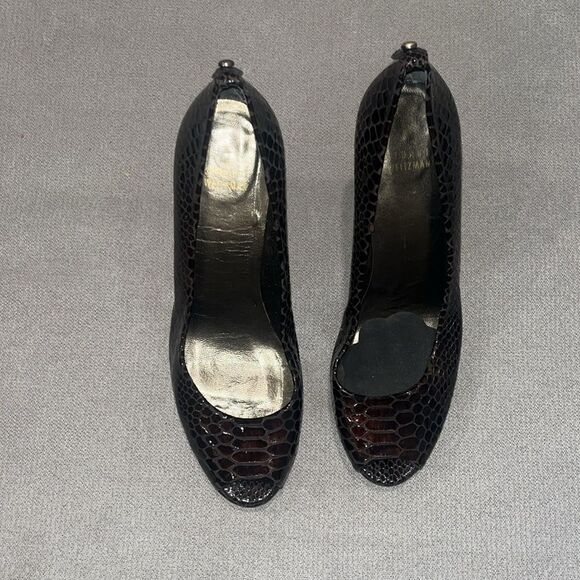 Vintage Stuart Weitzman brown leather reptile pattern 3.5” heels - Picture 2 of 4